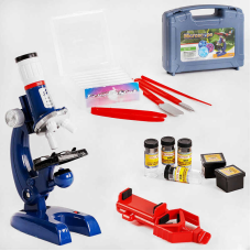 Мікроскоп С 2173 (12) підсвічування, контейнер з предметним склом, баночки, пластиковий тримач для телефону, у валізі
