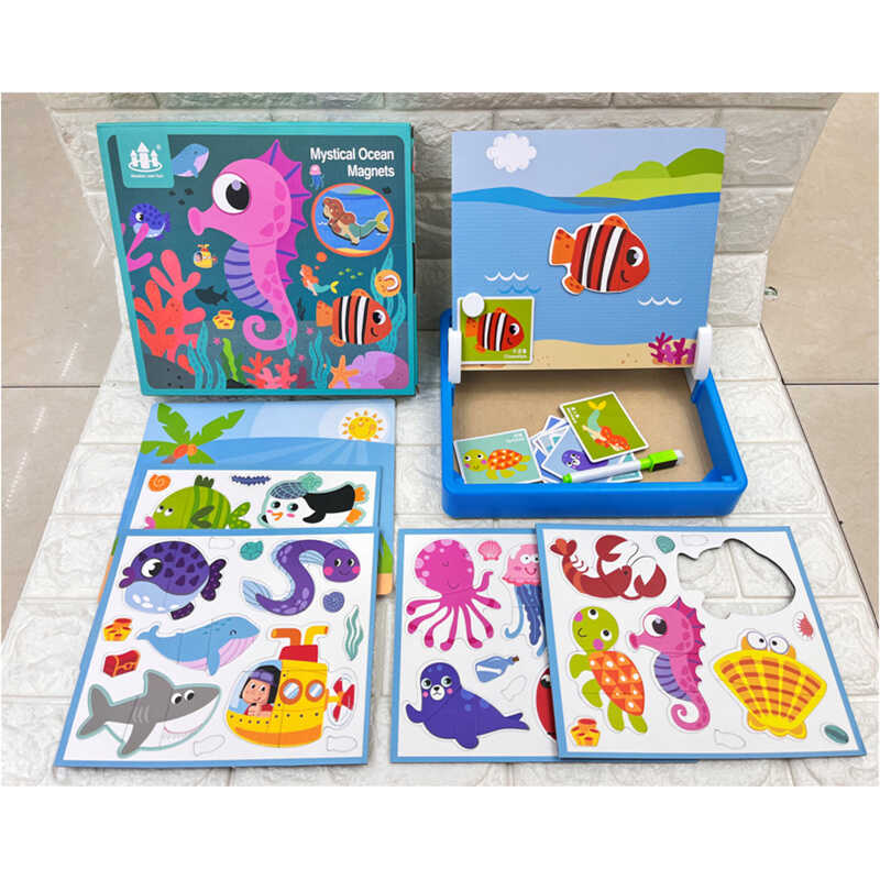 Магнітні пазли C 52501 (28) “Морські мешканці“, дерев’яна дошка, маркер, картки, магніт, назви англійською мовою, в коробці