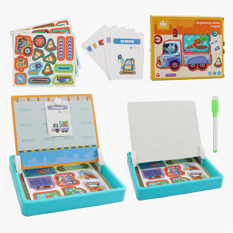 Магнітні пазли C 52503 (28) “Транспорт“, дерев’яна дошка, маркер, картки, магніт, назви англійською мовою, в коробці