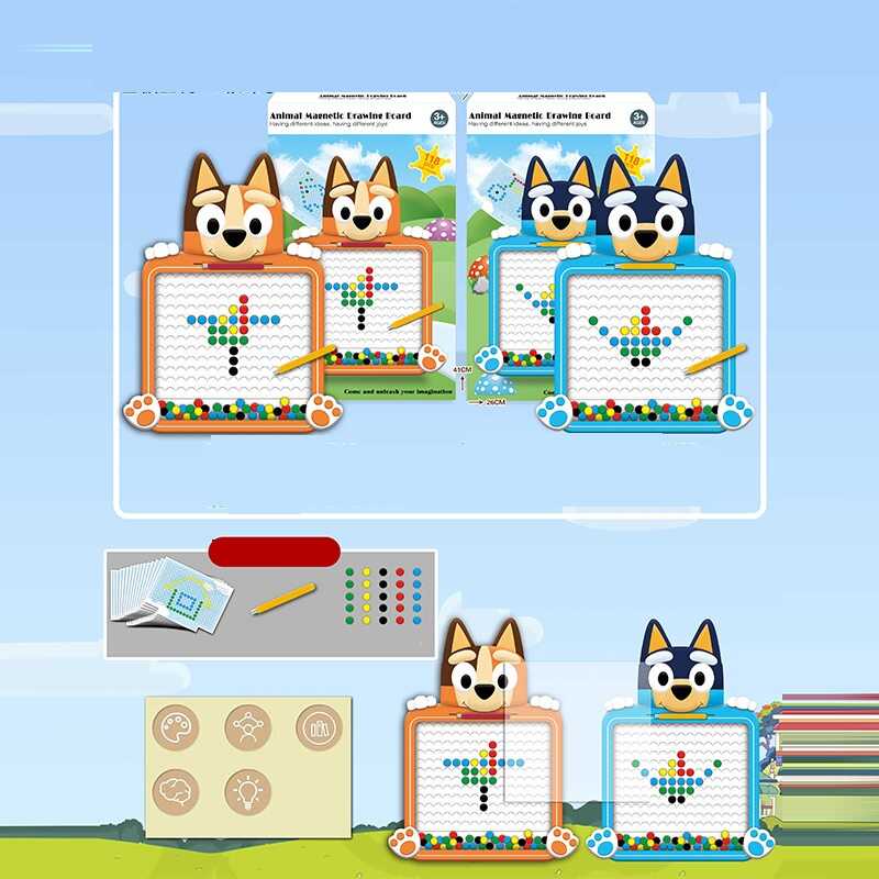 Магнітна мозаїка W 6519 (60) 2 види, магнітна дошка, стилус, картки з завданнями, герой, в коробці