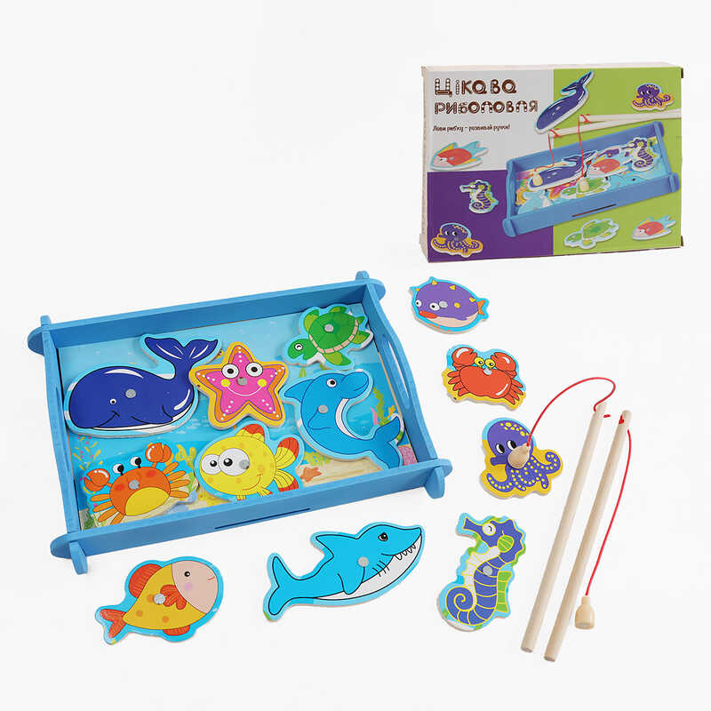 Магнітна риболовля 28538 (40) “WToys“, дерев“яна, 2 вудочки, рибки, в коробці