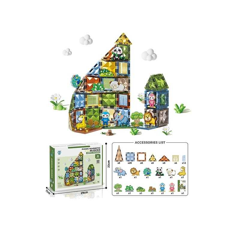 Магнітний конструктор 1103 (12) “Зоопарк”, 82 деталі, ігрові фігурки, в коробці