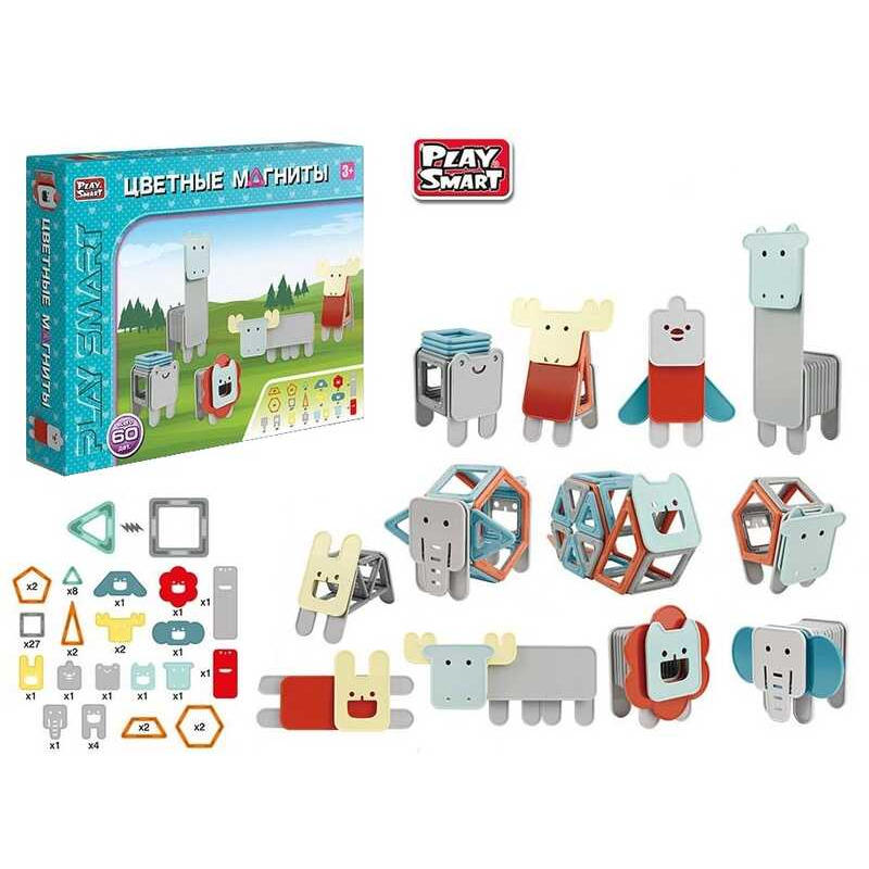 Магнітний конструктор 2469 (12/2) “Play Smart“, 60 деталей, пакування рос. мовою, в коробці