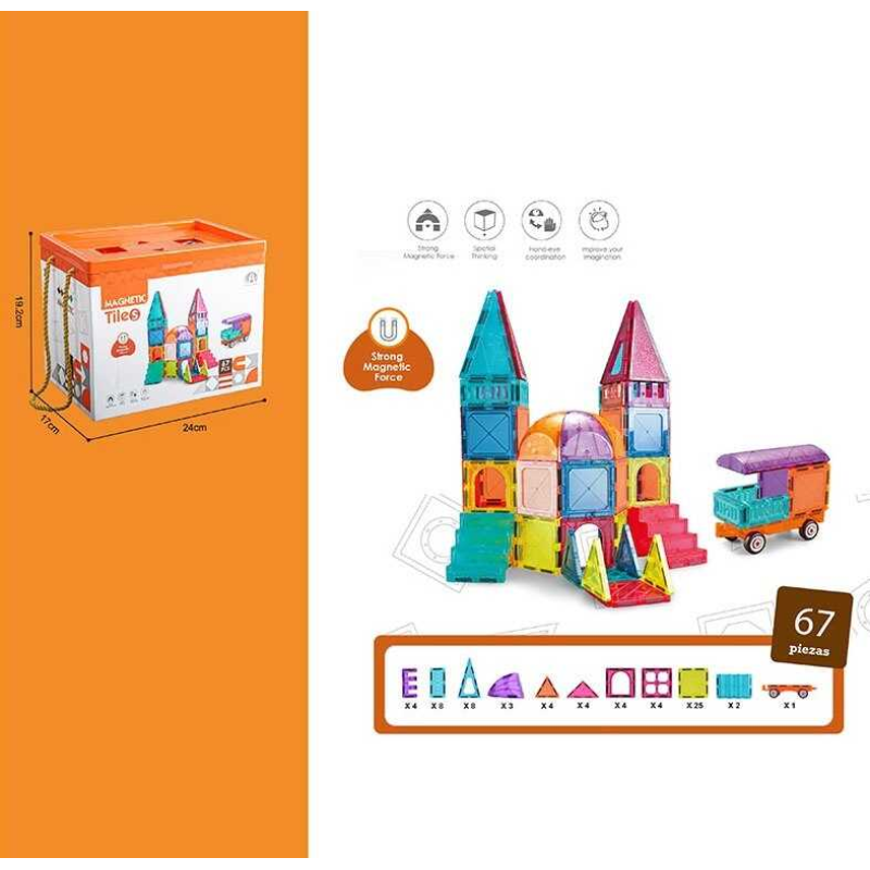 Магнітний конструктор CH 1132 (8) “Будинок”, машинка, 67 деталей, в коробці