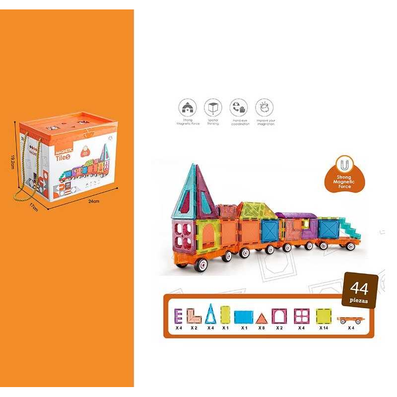 Магнітний конструктор CH 1134 (12) 44 деталі, платформи з колесами, інструкція, в коробці