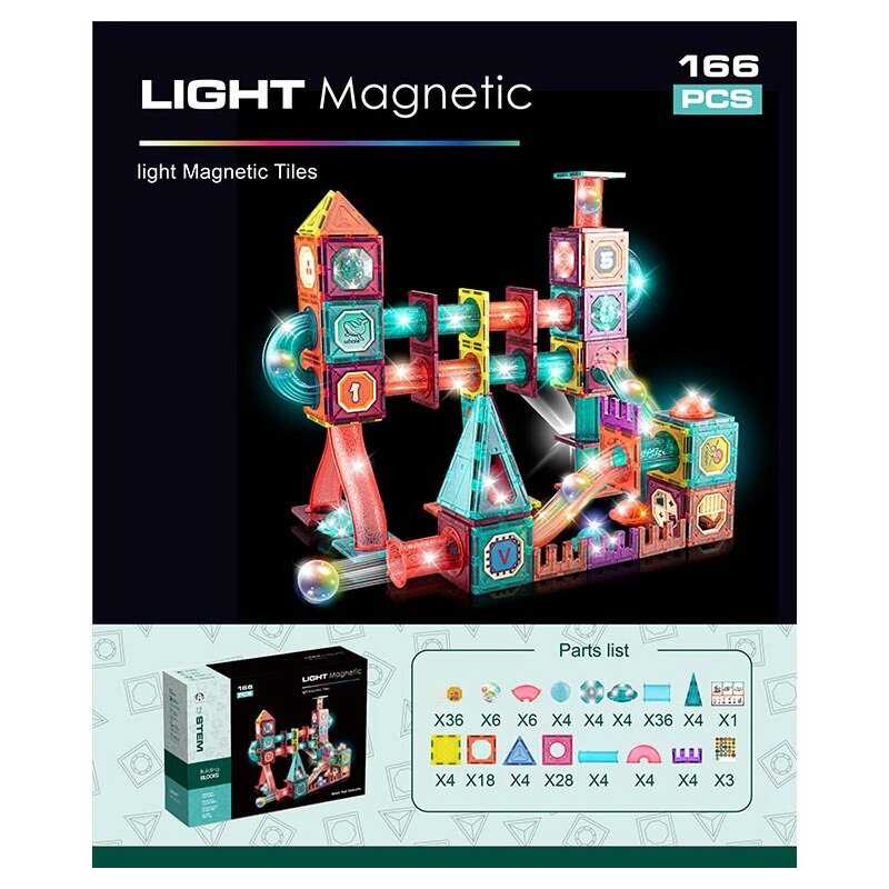 Магнітний конструктор CH 1175 (8) 166 деталей, підсвічування, лабіринт, кульки, наліпки, в коробці Магнітний конструктор CH 1175 (8) 166 деталей, підсвічування, лабіринт, кульки, наліпки, в коробці