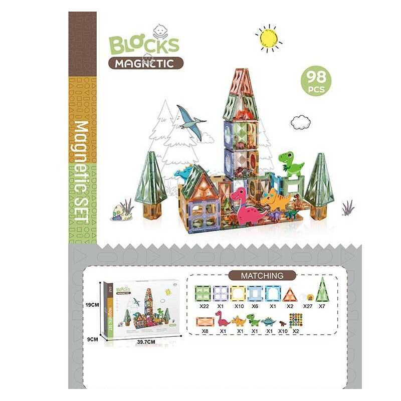 Магнітний конструктор CH 1198 (12) “Парк динозаврів”, 98 деталей, в коробці