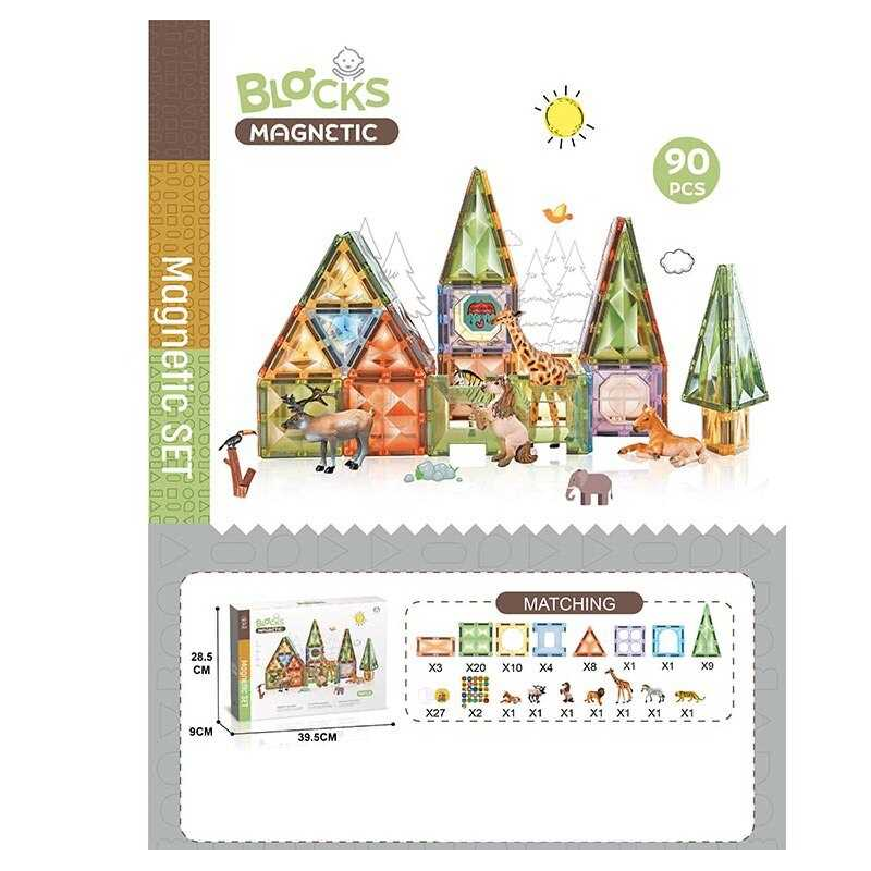 Магнітний конструктор CH 1199 (8) “Зоопарк”, 90 деталей, в коробці