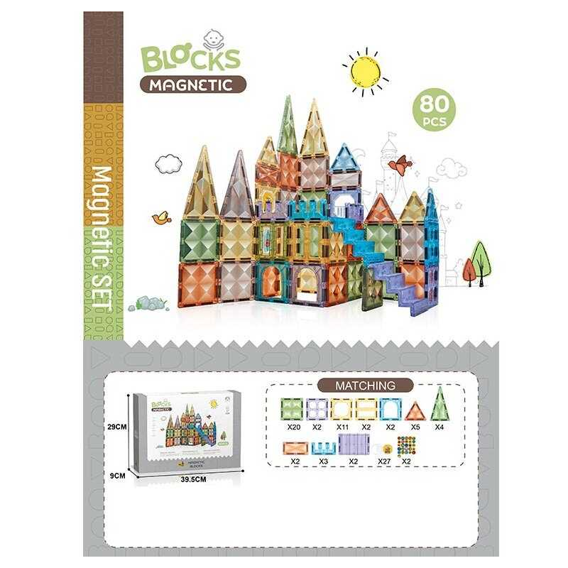 Магнітний конструктор CH 1204 (12) “Замок”, 80 деталей, в коробці