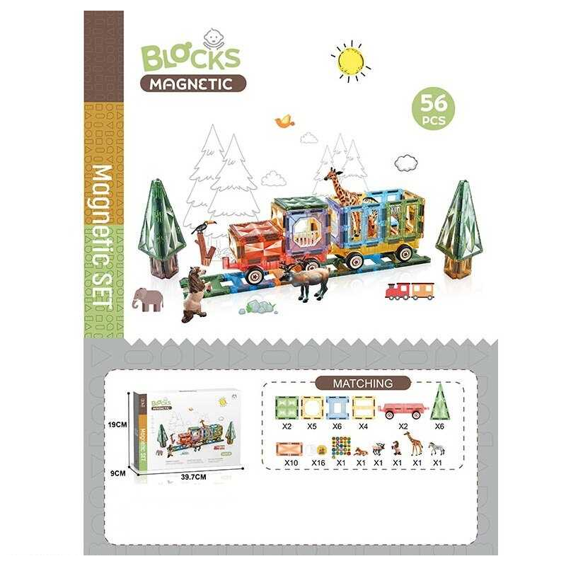 Магнітний конструктор CH 1210 (12) 56 деталей,  фігурки тварин, в коробці