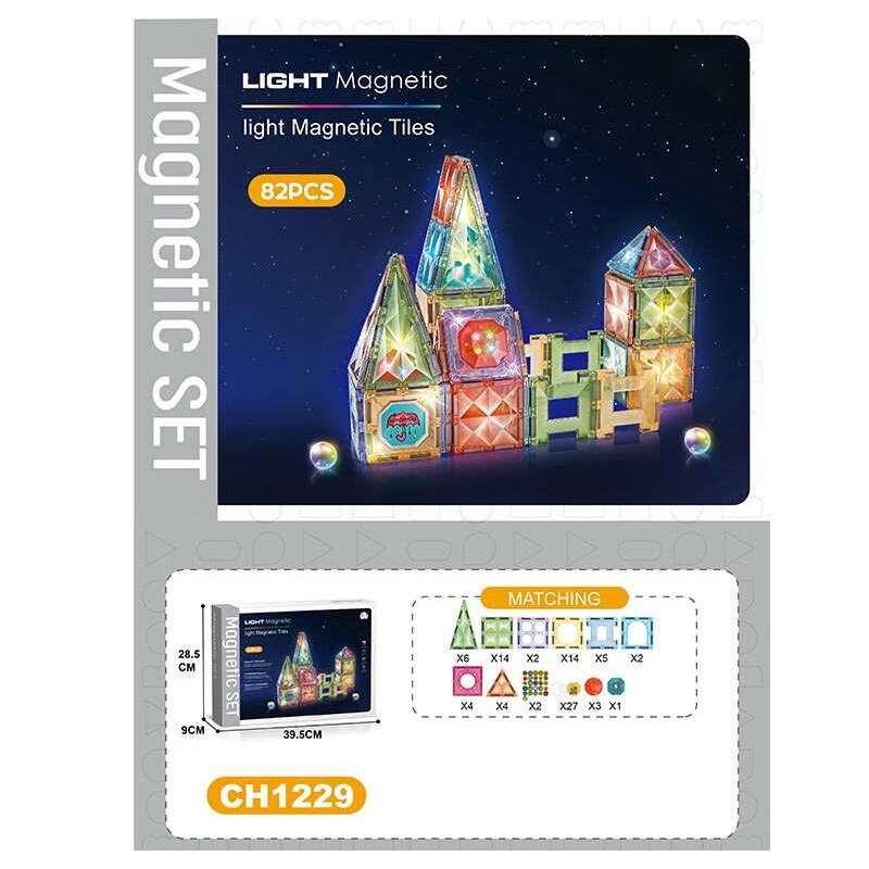 Магнітний конструктор CH 1229 (12) 82 деталі,  підсвічування, наліпки, в коробці