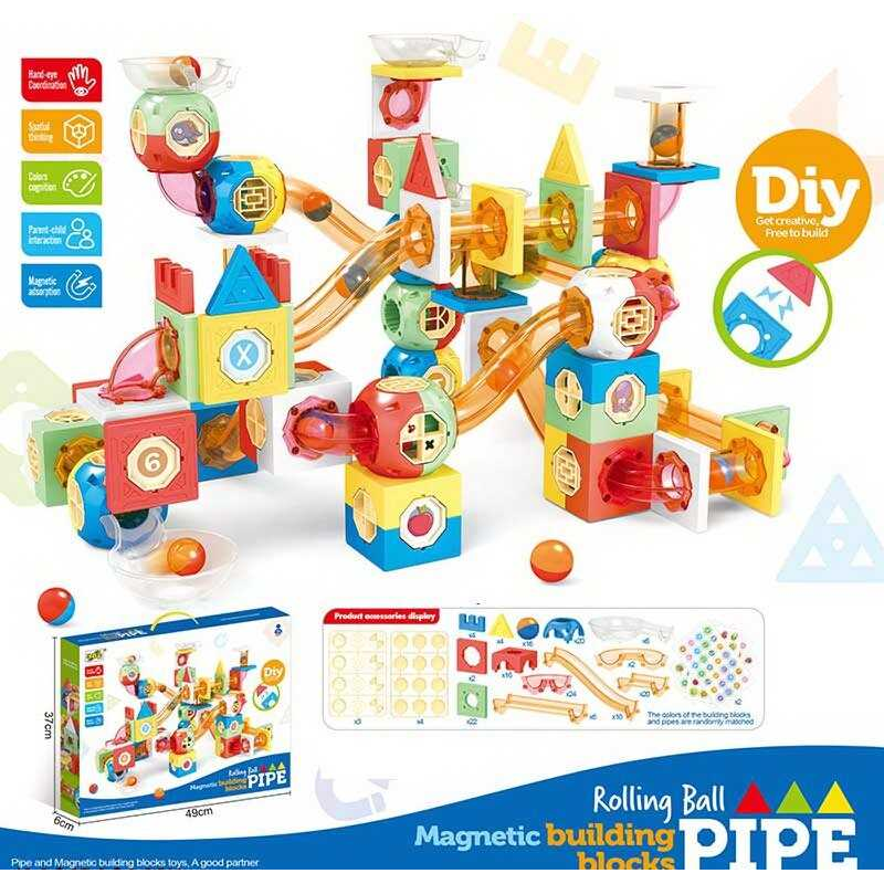 Магнітний конструктор F 0233 (18/2) 238 елементів, кульки, тунелі, наліпки, в коробці