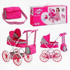 Візок для ляльок SO 6918-1 (12) металева основа, додатковий кошик, складний каптур, сумка, в коробці