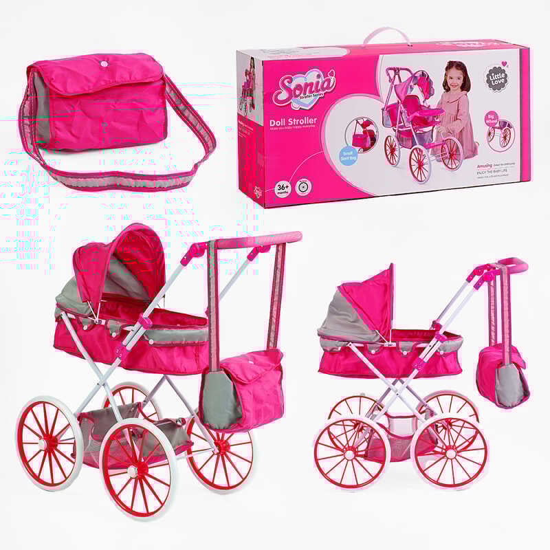 Візок для ляльок SO 6918-1 (12) металева основа, додатковий кошик, складний каптур, сумка, в коробці