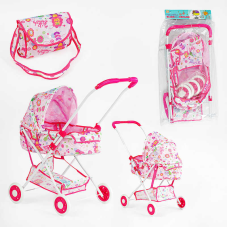 Візок для ляльок ТК 42-890 (24/2) “TK Group“, складна конструкція, пупс до 45 см, сумочка, кошик, в пакеті
