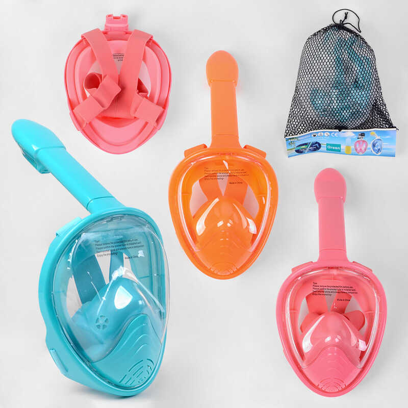 Маска C 40167-66 M (20) “TK Sport“, 3 кольори, повнолицева, кріплення для екшн-камери, беруші для плавання, в сумці