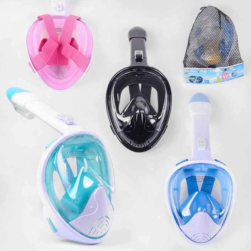 Маска C 40168-420 L (20) “TK Sport“, 4 кольори, повнолицева, кріплення для екшн-камери, беруші для плавання, в сумці