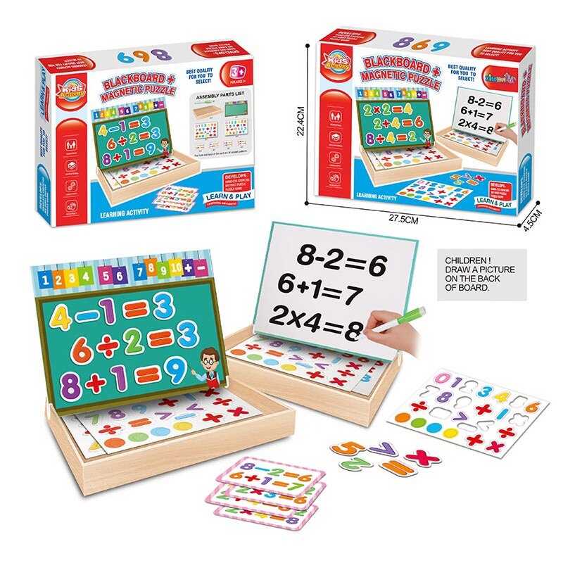 Математика XHM - 9916 A (48/2) магнітна гра, двостороння основа — для магнітів та маркера, 1 маркер “пиши-витирай”, в коробці