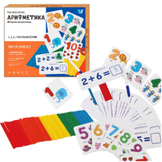 Математична гра C 60419 (60) “WToys“, дерев“яні цифри, картки з рівняннями, рахунковий палички, цифри, маркер, у коробці