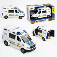 Машина “Поліція“ 69609 (36) “Авто Експерт“, УКРАЇНСЬКЕ ОЗВУЧУВАННЯ, тематичні фрази та пісні, підсвічування, відчиняються двері, інерція, гумові колеса, в коробці