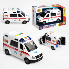 Машина “Швидка допомога“ 89091 (36) “Авто Експерт“, УКРАЇНСЬКЕ ОЗВУЧУВАННЯ, тематичні фрази та пісні, підсвічування відчиняються двері, інерція, гумові колеса, в коробці