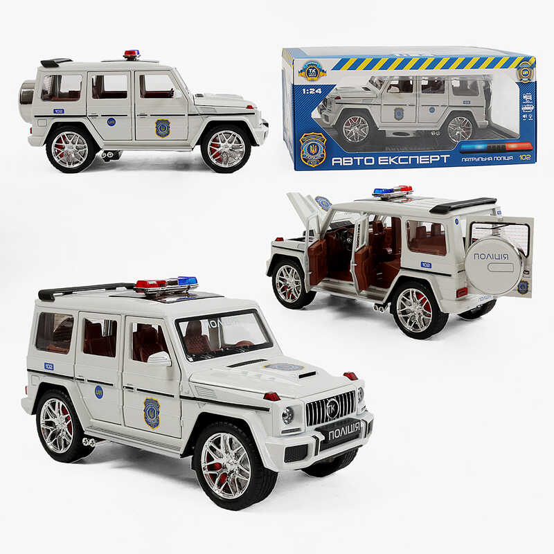 Машина 32968 (24/2) “Авто Експерт“, “Поліція“,  інерція, звук, підсвічування, відчиняються двері, багажник, капот, масштаб 1:24, в коробці