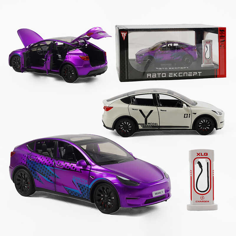 Машина EL 81244 (24) “Авто Експерт“, 2 кольори, електромобіль, зарядна станція, металопластик, масштаб 1:24, звук, світло, інерція, відкриваються двері, в коробці