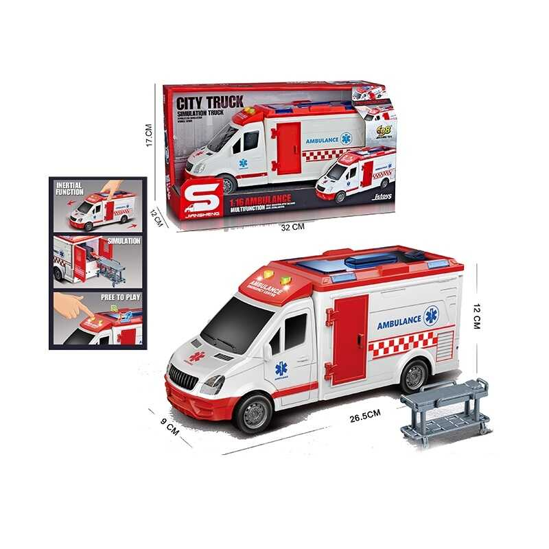 Машина JS 126 (36) “Швидка допомога”, масштаб 1:16, тематичні сигнали, підсвічування, інерція, відкривається дах та двері, в коробці