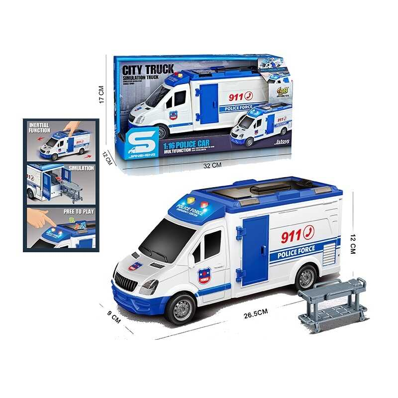 Машина JS 126 A (36) “Поліція”, масштаб 1:16, тематичні сигнали, підсвічування, інерція, відкривається дах та двері, в коробці