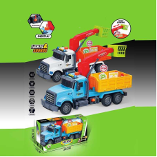 Машина музична 687-47 B (24/2) 2 кольори, “Вантажівка“, підсвічування, звукові ефекти, механічне підіймання стріли, інерція, рухомі деталі, аксесуари, в коробці, ВИДАЄТЬСЯ МІКС ВИДІВ