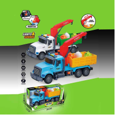 Машина музична 687-47 C (24/2) 2 кольори, “Вантажівка“, підсвічування, звукові ефекти, механічне підіймання стріли, інерція, рухомі деталі, в коробці, ВИДАЄТЬСЯ МІКС ВИДІВ