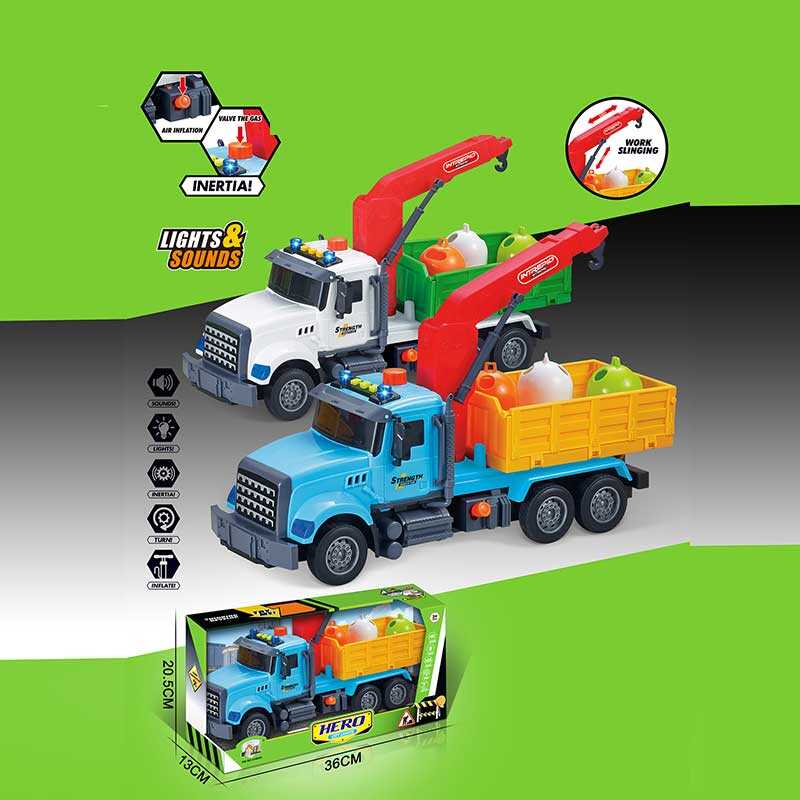 Машина музична 687-47 C (24/2) 2 кольори, “Вантажівка“, підсвічування, звукові ефекти, механічне підіймання стріли, інерція, рухомі деталі, в коробці, ВИДАЄТЬСЯ МІКС ВИДІВ