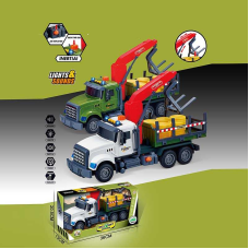 Машина музична 687-49 B (24/2) 2 кольори, “Вантажівка“, підсвічування, звукові ефекти, механічне підіймання стріли, інерція, аксесуари, в коробці, ВИДАЄТЬСЯ МІКС ВИДІВ