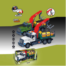 Машина музична 687-49 C (24/2) 2 кольори, “Вантажівка“, підсвічування, звукові ефекти, механічне підіймання стріли, інерція, аксесуари, в коробці, ВИДАЄТЬСЯ МІКС ВИДІВ