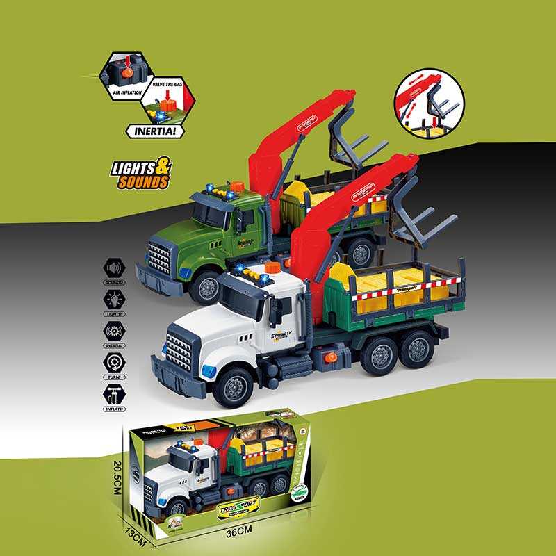 Машина музична 687-49 C (24/2) 2 кольори, “Вантажівка“, підсвічування, звукові ефекти, механічне підіймання стріли, інерція, аксесуари, в коробці, ВИДАЄТЬСЯ МІКС ВИДІВ