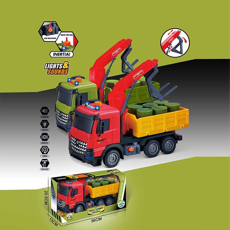 Машина музична 687-59 B (24/2) 2 кольори, “Вантажівка“, підсвічування, звукові ефекти, механічне підіймання стріли, інерція, рухомі деталі, бочки, в коробці, ВИДАЄТЬСЯ МІКС ВИДІВ