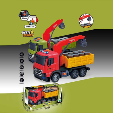 Машина музична 687-59 C (24/2) 2 кольори, “Вантажівка“, підсвічування, звукові ефекти, механічне підіймання стріли, інерція, рухомі деталі, в коробці, ВИДАЄТЬСЯ МІКС ВИДІВ