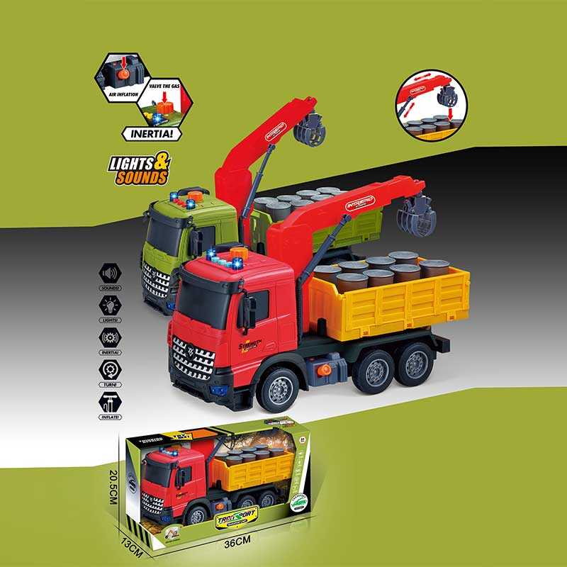 Машина музична 687-59 C (24/2) 2 кольори, “Вантажівка“, підсвічування, звукові ефекти, механічне підіймання стріли, інерція, рухомі деталі, в коробці, ВИДАЄТЬСЯ МІКС ВИДІВ