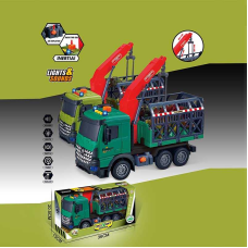 Машина музична 687-61 B (24/2) 2 види, “Вантажівка“, підсвічування, звукові ефекти, інерція, рухомі деталі, фігурка динозавра, в коробці