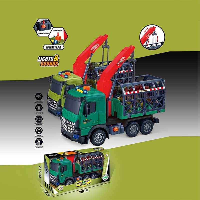 Машина музична 687-61 B (24/2) 2 види, “Вантажівка“, підсвічування, звукові ефекти, інерція, рухомі деталі, фігурка динозавра, в коробці