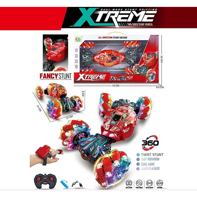 Машина на радіокеруванні 955-233 (20/2) акумулятор -  3.7 V, пульт, браслет, USB - кабель, оберт 360°, зміна положення корпусу, підсвічування, роликові колеса, в коробці