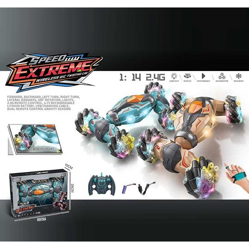 Машина на радіокеруванні YJ 098-3 A (24) 2 види, браслет+пульт, акум. 3,7 V, 4х4, звук, підсвічування, пульт 2,4 GHz, в коробці