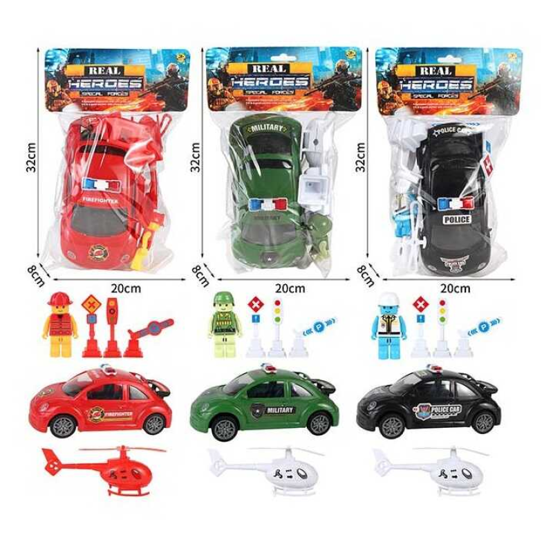 Машинка 77672 (72/2) 3 види, машина, дорожні знаки, гвинтокрил, модель ігрова фігурка, інерція, у пакеті