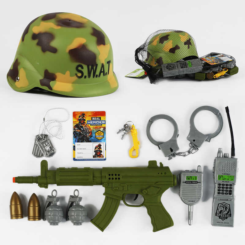 Військовий набір 88364 (60/2) каска, аксесуари, у сітці Військовий набір 88364 (60/2) каска, аксесуари, у сітці