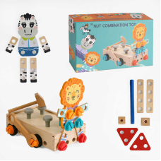 Машинка C 61685 (18) дерев’яна, болти, гайки, молоточок, в коробці