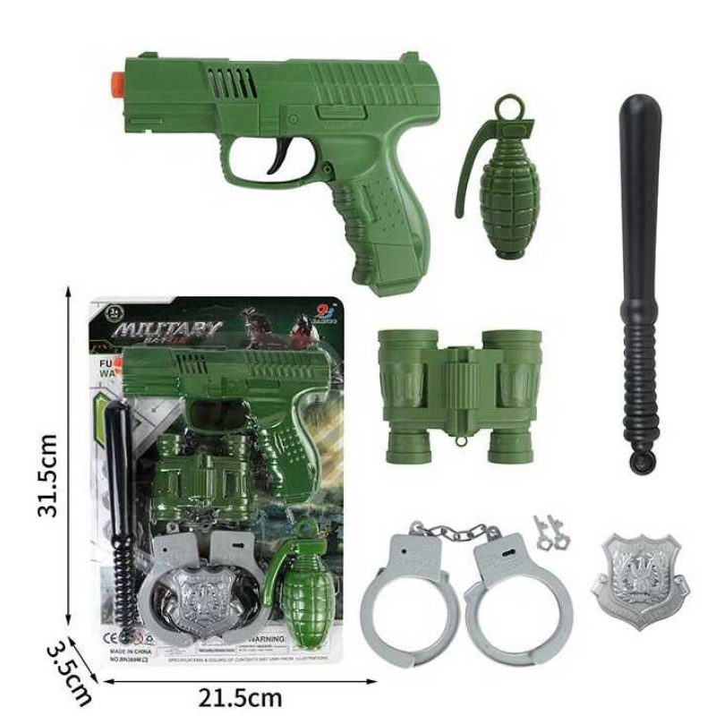 Військовий набір BN 369 M-67 (168/2) пістолет, граната, наручники, бінокль, палиця, на листі Військовий набір BN 369 M-67 (168/2) пістолет, граната, наручники, бінокль, палиця, на листі