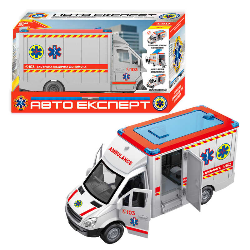 Машинка TK 97569 (24) “Авто Експерт“, “Швидка допомога“, ОЗВУЧ УКР МОВОЮ,  інерція, звук, підсвіч, вірші, пісні, двері, та дах відчиняються, в коробці