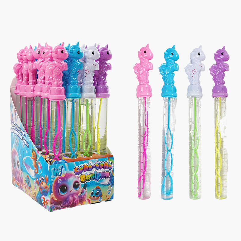 Мильні бульбашки TC 13075 (12) “WToys“, ЦІНА ЗА 24 ШТУКИ В БЛОЦІ, “Єдиноріг“, висота 25см, в коробці