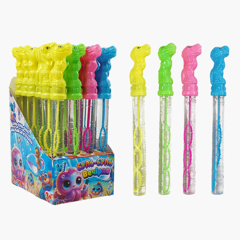 Мильні бульбашки TC 72216 (12) “WToys“, ЦІНА ЗА 24 ШТУКИ В БЛОЦІ, “Динозавр“, висота 25см, в коробці