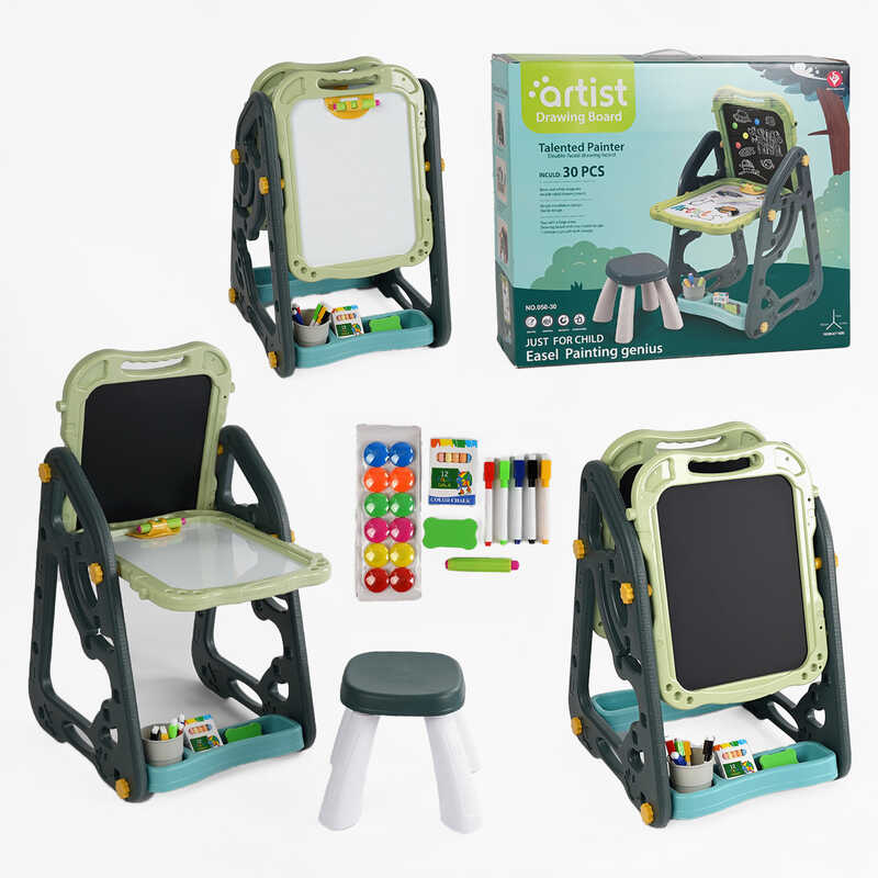Мольберт 050-30 (10) 2 дошки: для маркерів та крейди, стільчик, приладдя для малювання, в коробці